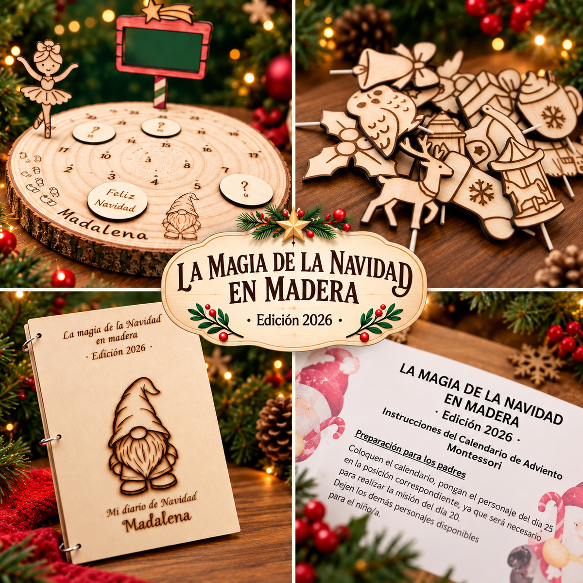 La magia de la Navidad en madera Edición 2026: calendario de Adviento, figuras, diario personalizado e instrucciones