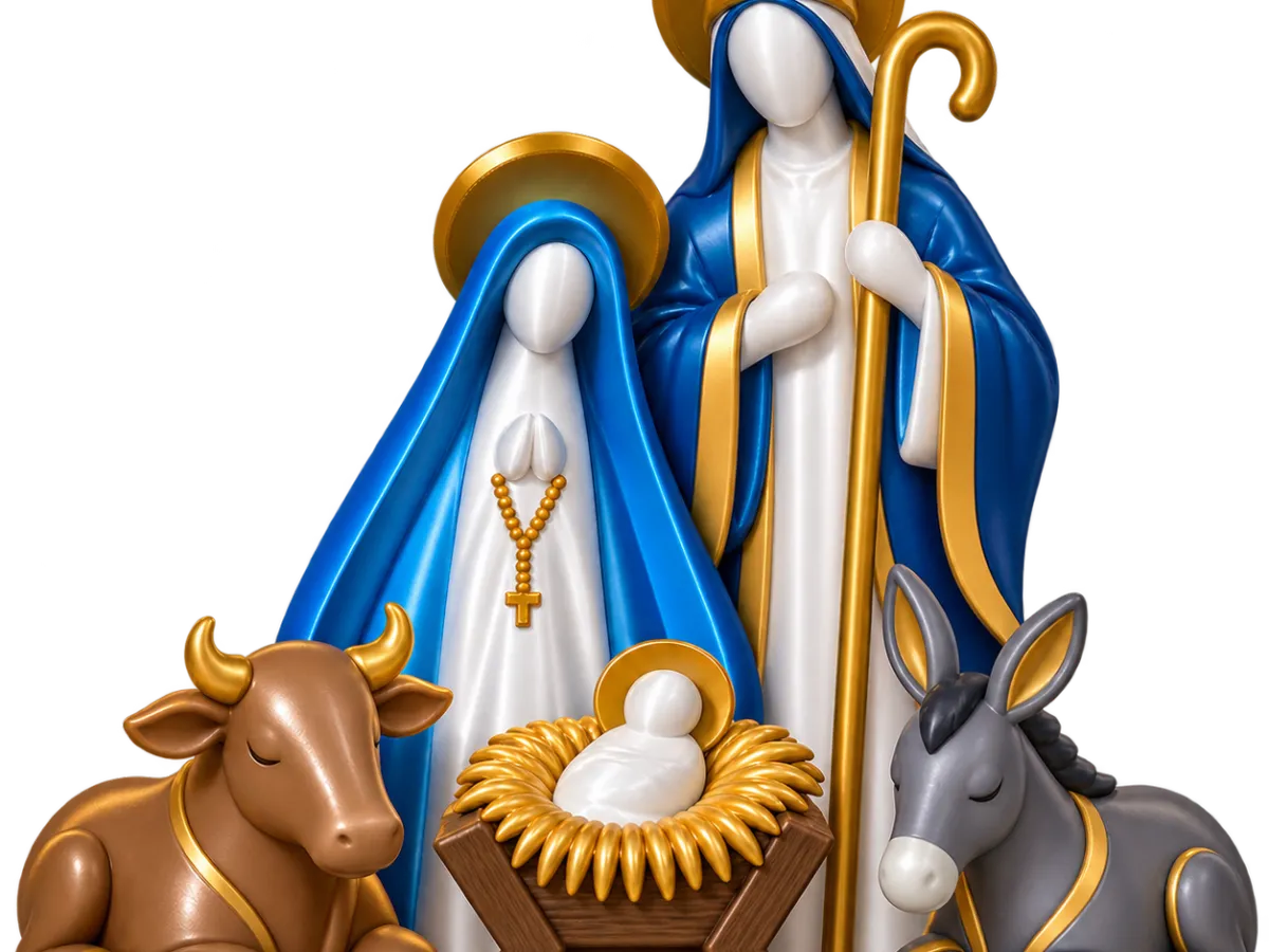 Belén navideño impreso en 3D con establo y figuras