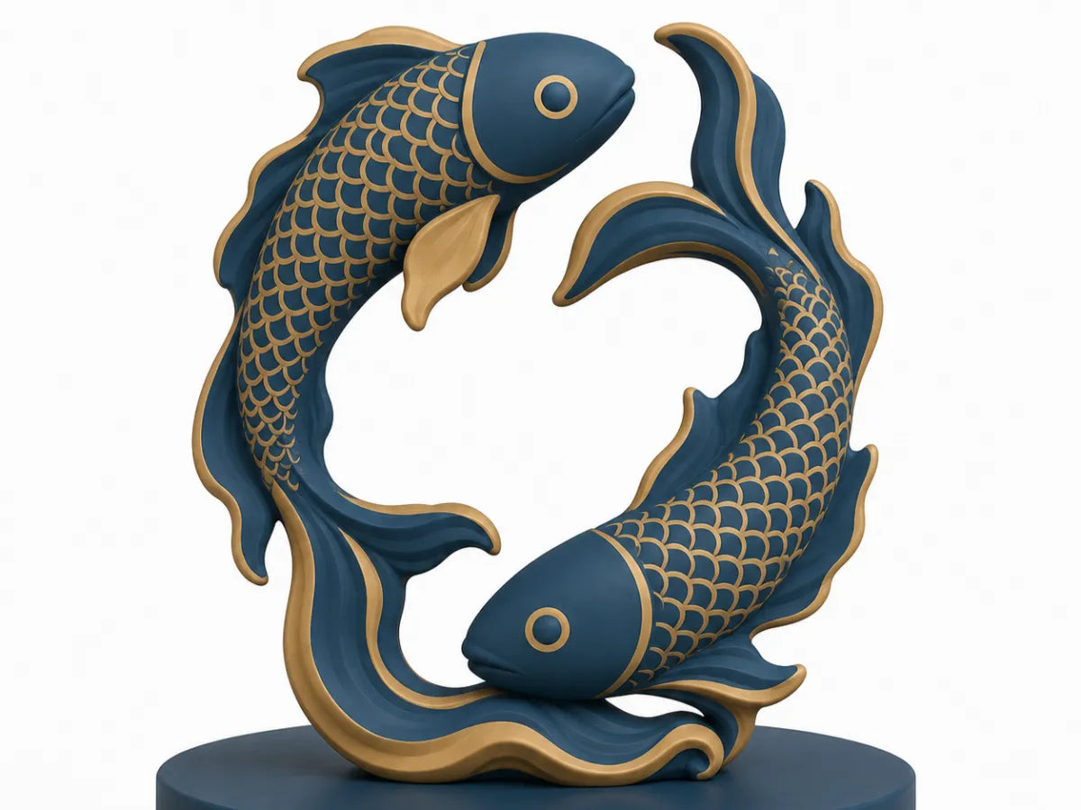 Figura del signo de Piscis impresa en 3D: dos peces en espiral